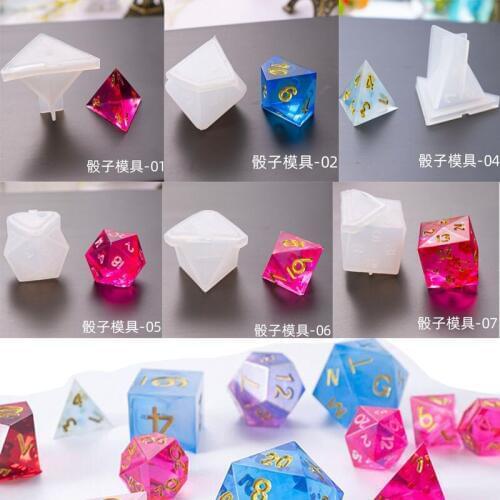 6 Shapes Dice Fillet Square Triangle Dice Mold Crystal Epoxy Resin Mold Kit Dice Digital Game Silicone Mould Art Craft