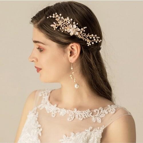 Jonnafe Boho Gold Branch Hair Comb Pearls Bridal Jewelry Floral Women Headpiece Handmade Wedding Accessories Hair Piece