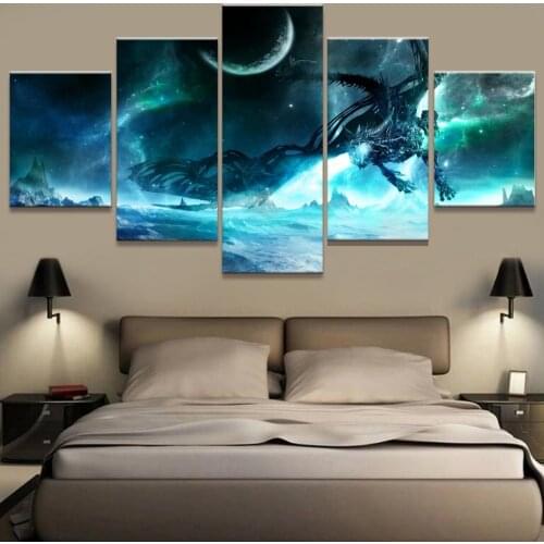 Canvas Prints Painting Living Room Wall Art 5 Pieces Lich King Dragon Pictures Modular Abstract Game Poster Home Decor Framed