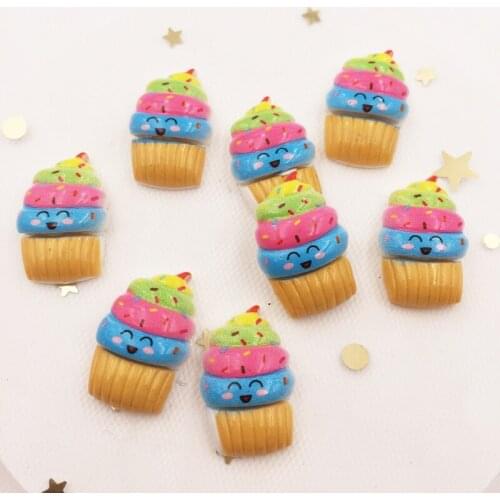 Resin Kawaii 3D Colorful Ice Cream Cake Flat back Stone Home Decor Appliques 12 pcs DIY Wedding Scrapbook Crafts OF877