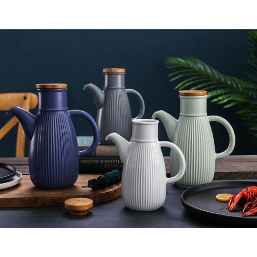 Japanese Style Ceramic Vinegar Bar Oil Bottle Storage Household Kitchen Tools Leak-proof Seasoning Bottles Soy Sauce PotLF387