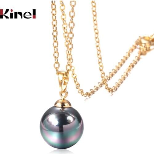 Kinel New Fine Round Shell Pearls Long Necklaces 585 Rose Gold Women Fashion Jewelry Wedding Party Simple Retro Big Pendants