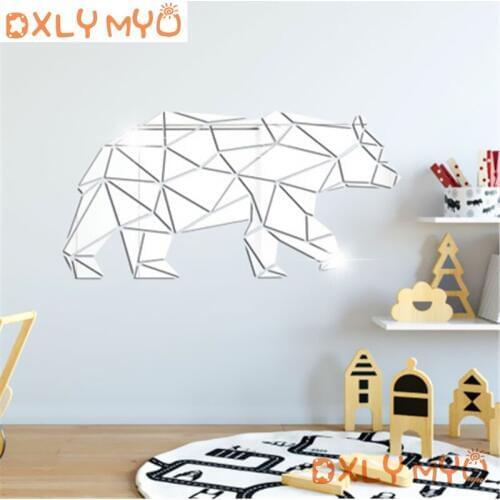 Creative home decor Mirror wall stickers bear pattern mirror effect stickers for wall decor living room bedroom decoration