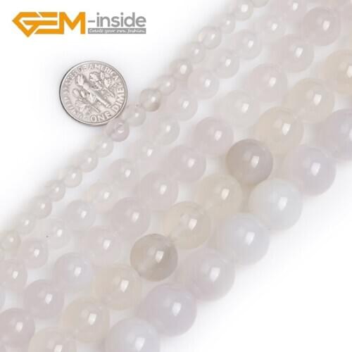 3/4/6/8/10/12/14mm Round White Agates Beads Natural Stone Loose Bead For Jewelry Making DIY Neckalce Bracelet Strand 15 Inches