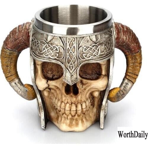 Stainless Creative Mug Steel Skull Cup Viking Drinking Cup Stein Beer Mug Beer Skeleton Coffee Cup Tea Cup Creative Gift