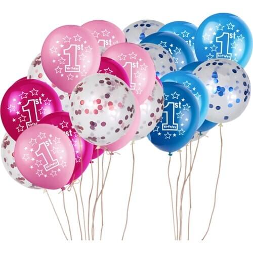 10/15PCS Blue Pink 12 inch 1st Birthday Latex Balloon One 1 Year Old First Happy Birthday Decor Globos BabyShower Girl Boy Favor