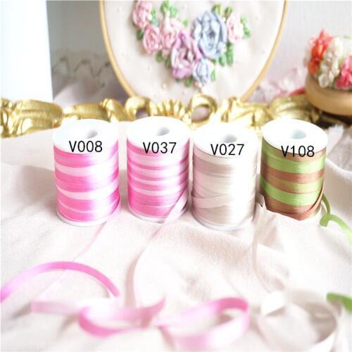 4mmx10m/roll variegated of 100% pure silk embroidery ribbon thin taffeta high quality silk edge ribbon Anya Ribbon Handcraft