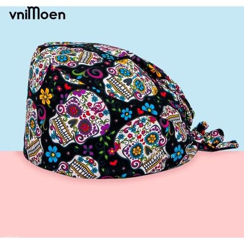 Nurse scrubs cap Surgicals caps printing adjustable cotton work cap beautician accessories Tieback Elastic beauty salon work hat