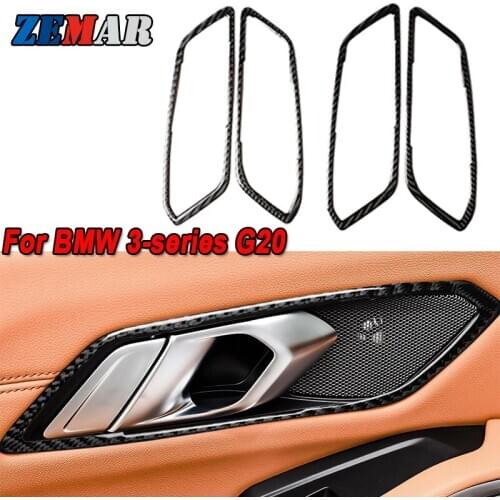 1set Carbon Fiber Sticker Trim For BMW G20 G28 New 3 series 2019 2020 2021 car Door Handle Cover inner Bowl Interior Accessories