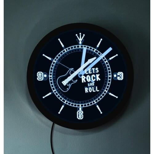 1Piece Rocking Guitar LED Neon Effect Wall Clock Modern Design Rock N Roll Musical Instrument Mood Light For Music Lover Gift
