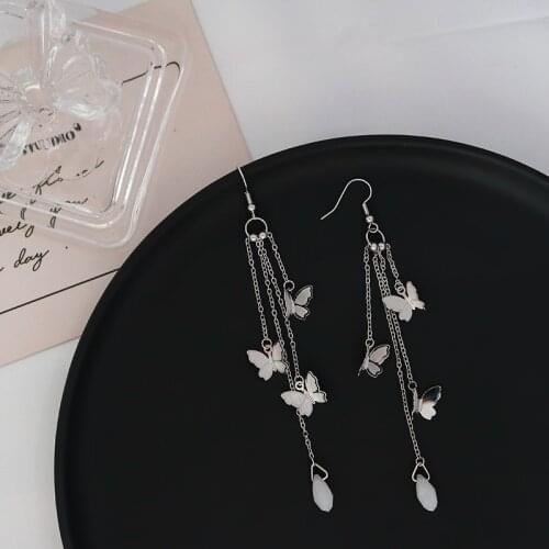 ​ZDMXJL 2021 New Fashion Womens Earrings Fine Sweet Butterfly Long Tassels Earrings For Women Girl Party Gift Jewelry Wholesale