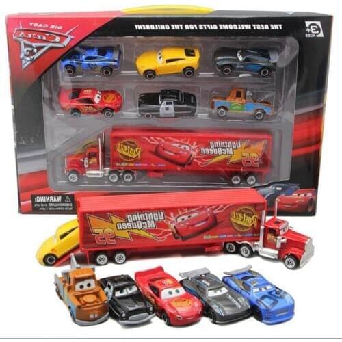 New 7 Piece / Set Disney Pixar Car 3 Lightning McQueen Jackson Storm Material Mack Uncle Truck 1:55 Die Casting Metal Car Model