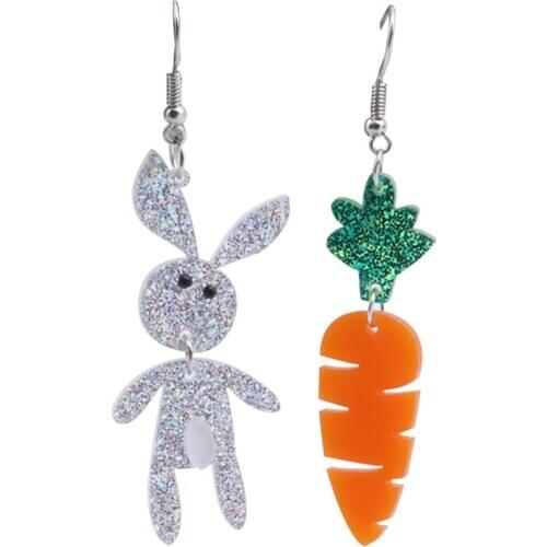 New Lovely Acrylic Rabbit Carrot Drop Earrings for Women Shiny Glitter Cute Long Dangle Earrings Party Jewelry Accessories Gifts