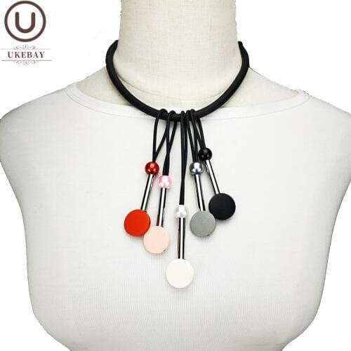 UKEBAY New Choker Necklaces Women Necklace Multicolor Wood Pearl Jewelry Short Sweater Chains Ethnic Necklaces For Wedding Gifts