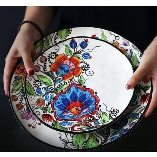 Dinner plates Creative tableware irregular Western dish steak plate hand-painted ceramic plate salad bowl water cup juice cup
