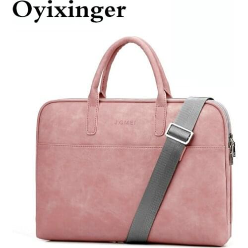 OYIXINGER Waterproof Leather Laptop Bag Portable Notebook Case For Macbook HP Lenovo 13 14 15 Inch Unisex Laptop Shoulder Bags