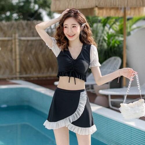 Plus Size Swimsuit Women 2 Piece Swim Suit Swimwear Bikini Set Split Skirt Two Cover Bubble Hot Print Polyester Sierra Surfer