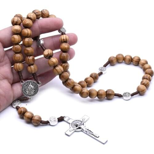 Handmade Round Bead Rosary Necklace Men Cross Jesus Pendant Catholic Religious 53CA