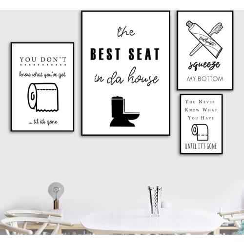 Self-adhesive Wall Stickers Painting Nordic Posters Toilet Paper Toothpaste Toothbrush Quotes Wall Art Pictures Washroom Decor