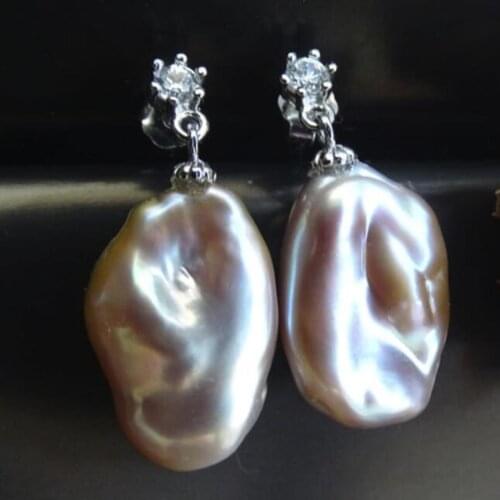 Natural Pink Baroque Pearl Earrings Silver Ear Drop Dangle Hoop Gift Flawless Women Aurora Natural AAA Earbob Real Jewelry