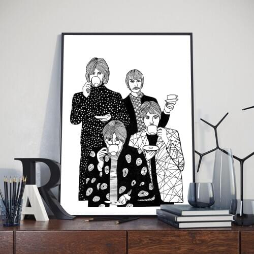 Nordic Abstract Drinking Tea Art Canvas Painting Posters And Prints Black White Four Man Wall Pictures For Living Room Decor