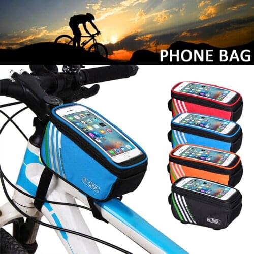 B-SOUL 5.0 Inch Waterproof Touch Screen Bicycle Bags Cycling Bike Front Frame Bag Tube Pouch Mobile Phone Storage Bag