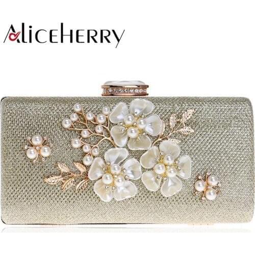 Pearl Flower Clutch Handbags Women Evening Bag Diamond Wedding Party Bag Day Clutch Box Purse Handbag Chain Women Messenger Bags