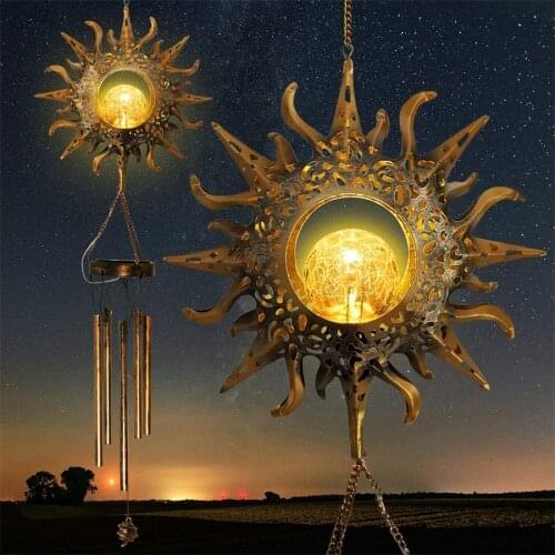 LED Solar Wind Chimes Light Outdoor Waterproof Moon Star Garden Patio Yard Wind Bell Art Iron Decorative Solar Lamp for Dropship