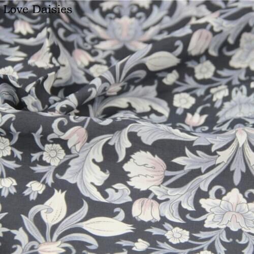 BLACK White Gray Flower Tencel/Nylon Smooth Fine Fabric for Summer Dress Blouse Top Skirt Shirt Home Clothes Craft Tissue