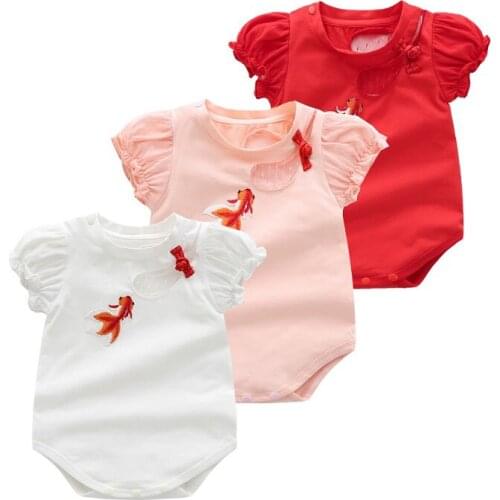 TOU Newborn Baby Embroidered Romper For Summer Infant Girls Solid Cotton One-Piece Jumpsuit Toddler Outdoor Wear Clothes Outfits