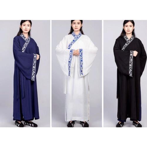 Unisex Wudang Taoist linen clothing gown Taoism kung fu martial arts robes blue and white porcelain uniforms