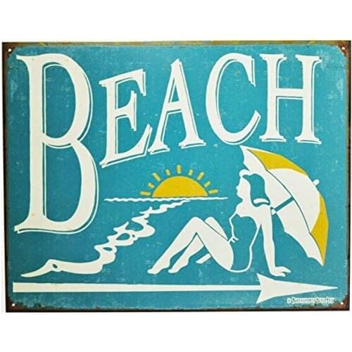 Vintage Beach Tin Metal Sign Summer Ocean Florida Pool Water Park Swimming Tan Bar Restaurantation