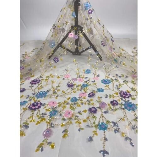 Embroidered lace fabric SYJ-616820 with beads for fashion show african tulle flower lace fabric french net lace
