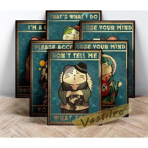 Japan Kimono Fortune Cat Canvas Painting Retro Poster Cartoon Art Prints Modern Kids Room Home Decor Vintage Art Wall Picture