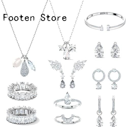 SWA Fashion Jewelry High Quality Charm Simple Water Drop Crystal Cube Geometric Womens Bracelet Earrings Necklace Romantic Gift