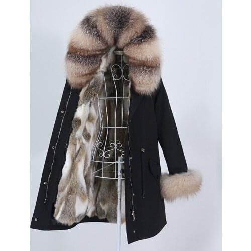 MENINA BONITA Waterproof Long Parka Winter Jacket Women Real Fox Fur Coat Natural Raccoon Fur Hooded Cuffs Rabbit Fur Streetwear