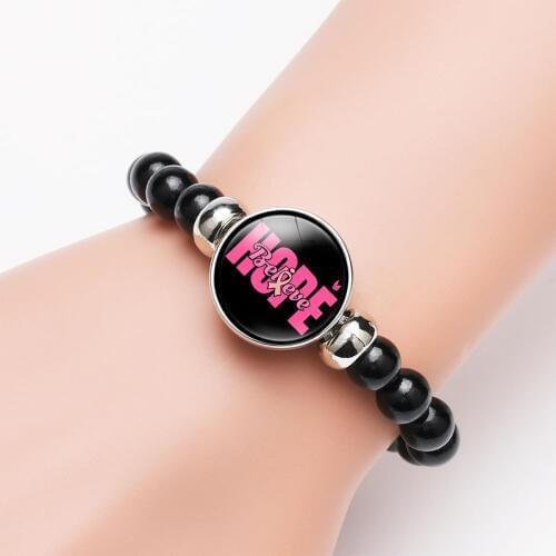 Breast Cancer Awareness Bracelet Pink Bead Pendant Chain Bracelets Adjustable Charm Bracelet & Bangles Women Mothers Day Gift