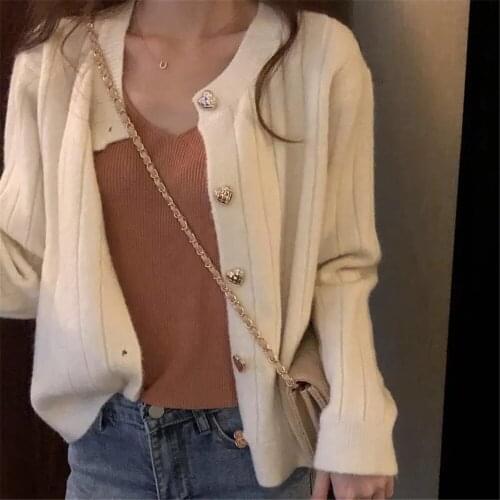 Cardigan Women Sweater Solid Korean Outwears Love Single Breasted Knitted Spring Autumn 2021 Clothes Long Sleeve Fashion Top