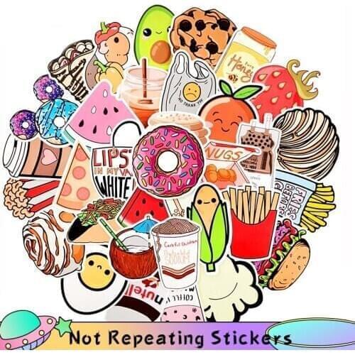 10/50Pcs/set Cartoon Food Series PVC Waterproof Stickers For DIY TOY Luggage Skateboard Scrapbook Motorcycle Snowboard Laptop