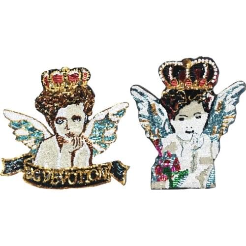 6pcs/lot Large Sequins Embroidery Patch Crown Angel Girl Animal Clothing Decoration Sew Craft Diy Applique
