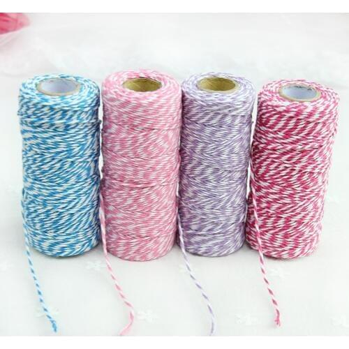 100Meters/roll) 2mm Double Color Cotton Baker Twine Rope for DIY Handmade Rope Accessories Twisted Cords for Packing Decorative