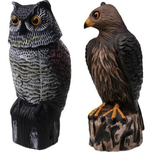 2 Pieces Realistic Eagle And Owl Hunting Decoy Scarer Scarecrow Home Patio Balcony Ornament