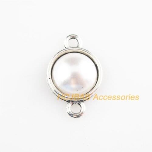 25 New Round Charms Tibetan Silver Tone Retro Smooth White Acrylic Connectors 12x19mm