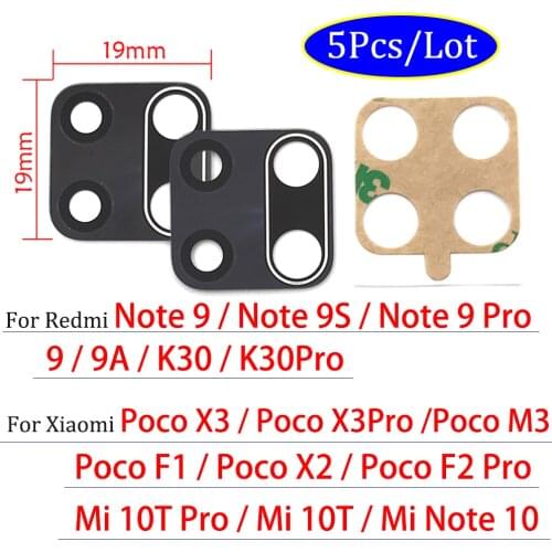 5Pcs Back Camera Glass Lens For Xiaomi Poco M3 Redmi 9A Note 9 9S 9 k30 Pro / Mi Note 10 Mi 10T Lite Pro / Poco F2 Pro F1 X2 X3