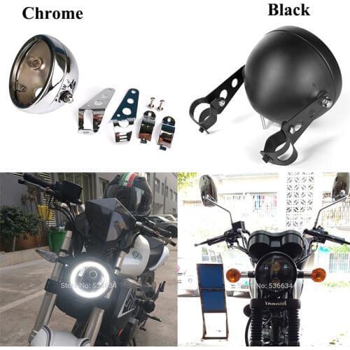 Black/Chrome 5.75" Headlight Housing Bucket Mounting Bracket Fork Ear Adjustable for Motorbikes/Metric bikes/Cruisers/Choppers