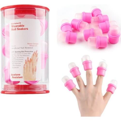 CHNRMJL 10Pcs/Box Silicone Nail Wearable Soakers Acrylic UV Gel Polish Remover Nail Wrap Soak Off Cap Tip Nails ManicureTool