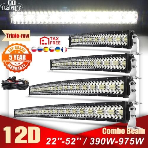 CO LIGHT 22'' 32'' 42" 52" Offroad Curved LED Light Bar Spot Flood Combo 3-Rows LED Work Light for Car 4WD Truck SUV ATV 12V 24V