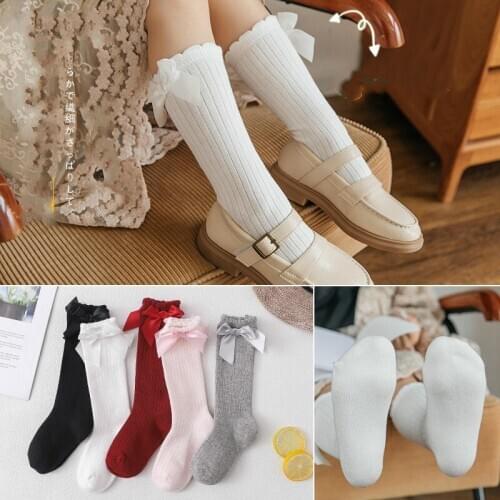 Newborn baby girls socks New Kids Socks Toddlers Girls Big Bow Knee High Long Soft Cotton Lace baby Socks Children Socks