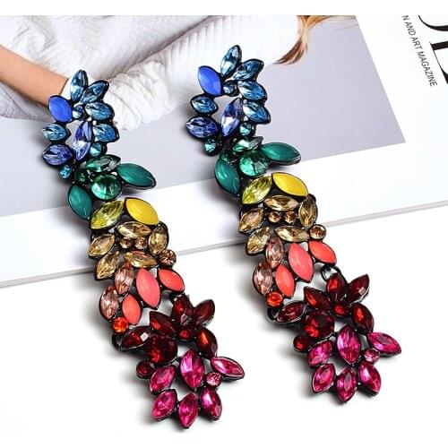 Wholesale Colorful Crystals Long Drop Earrings For Women Fine Jewelry Accessories Dangling Pendientes Bijoux Christmas Gift