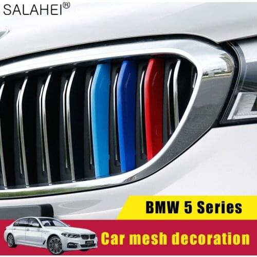 For 18/19 BMW New 5 Series ABS 3Pcs 3 Color Middle Mesh Trim Strip Car Front Grid Cover Strip Decoration Stickers Accessories